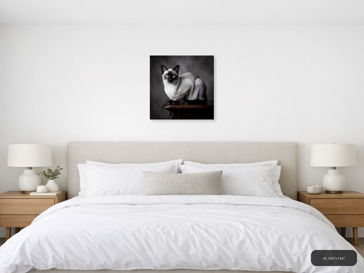 Siamese Cat Portrait with Blue Eyes Photography Wall Art — A3 / Bedroom