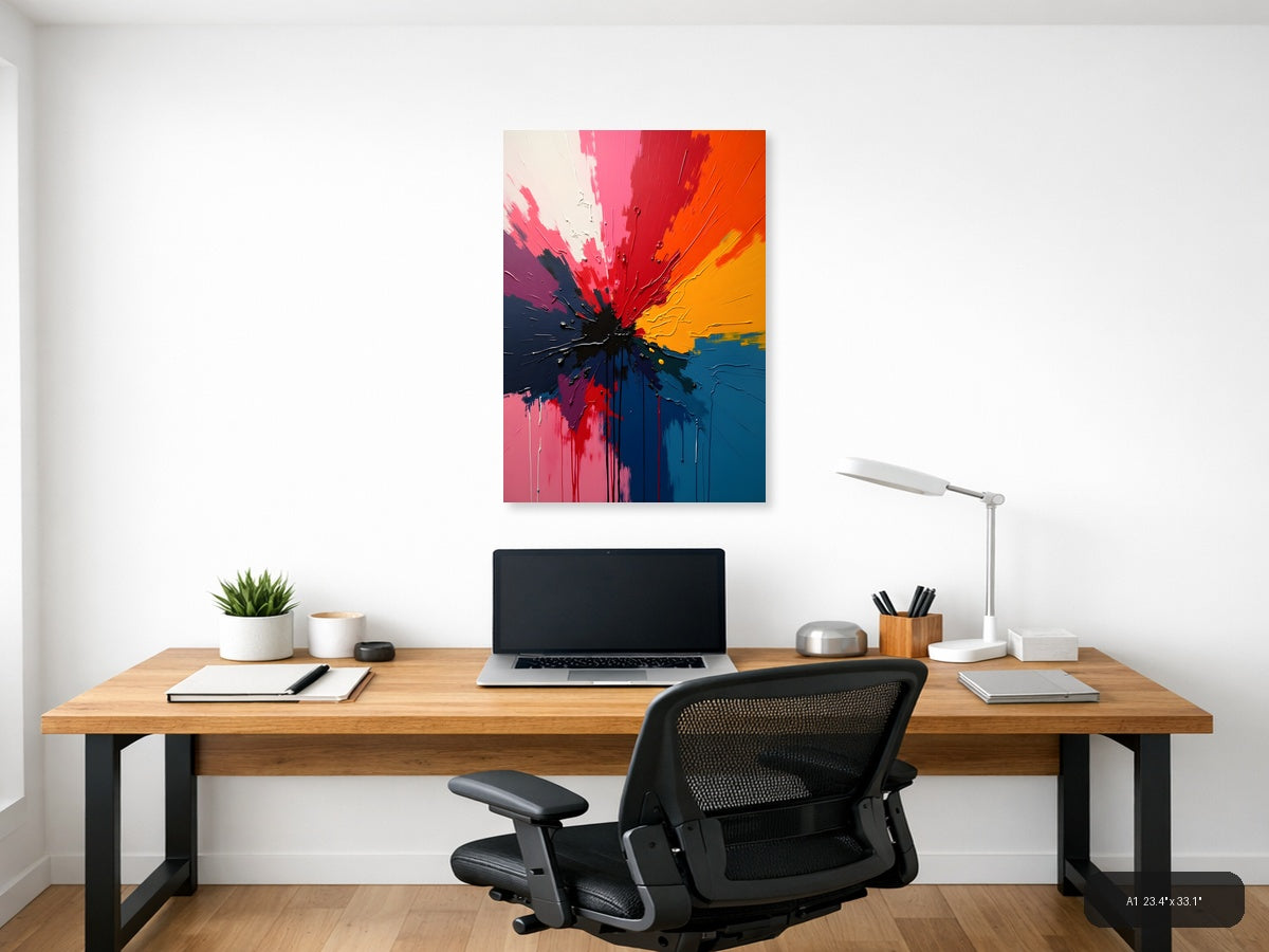 Vibrant Abstract Explosion Centre - Modern Splash Wall Art — A1 / Office