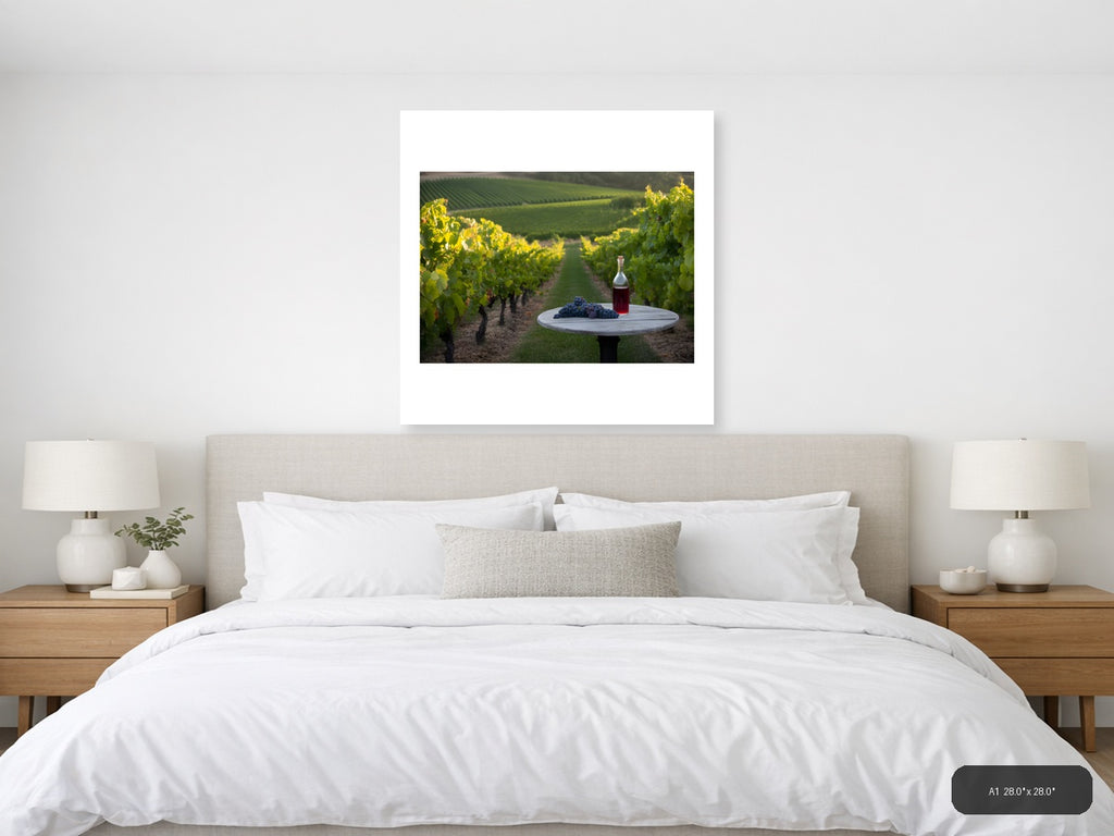 Vineyard Wine Bottle Grapes Minimalist Wall Art — A1 / Bedroom