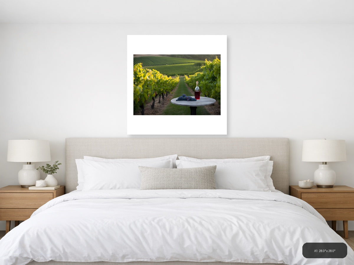 Vineyard Wine Bottle Grapes Minimalist Wall Art — A1 / Bedroom