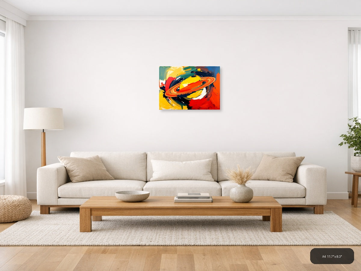Vibrant Abstract Planet Ring Modern Colorful Wall Art — A4 / Living Room