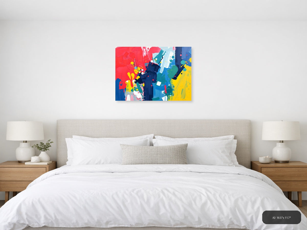Vibrant Abstract Expressionist Splatter Canvas Wall Art — A3 / Bedroom