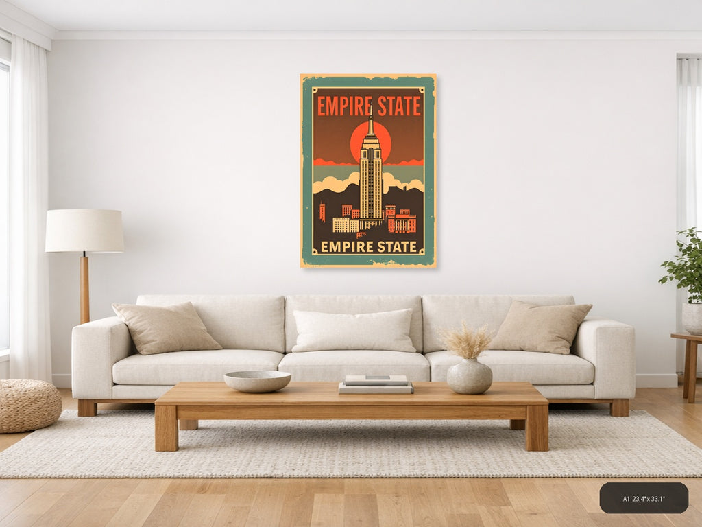 Empire State Building Vintage Poster Wall Art — A1 / Living Room