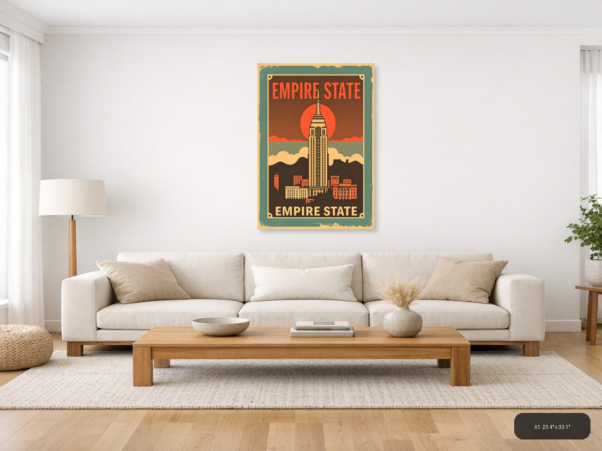 Empire State Building Vintage Poster Wall Art — A1 / Living Room