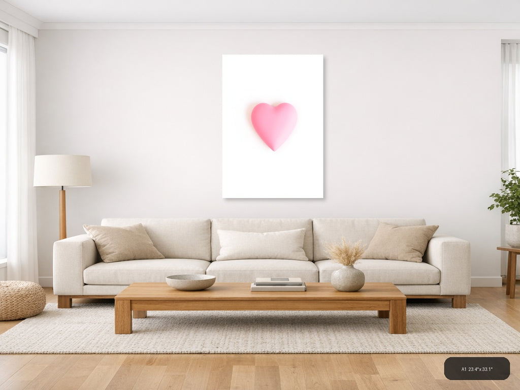 Minimalist Pink Heart with Soft Glow Wall Art — A1 / Living Room