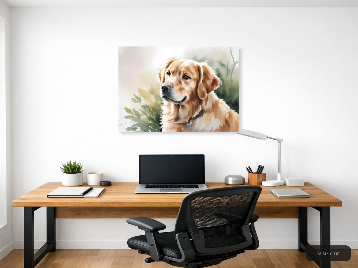 Golden Retriever Portrait Watercolor Wall Art — A2 / Office