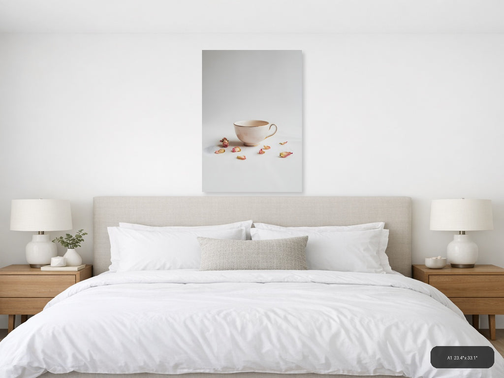 Minimalist Teacup and Rose Petals Wall Art — A1 / Bedroom