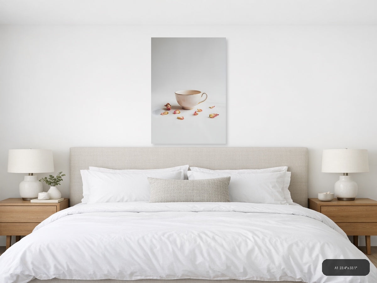 Minimalist Teacup and Rose Petals Wall Art — A1 / Bedroom