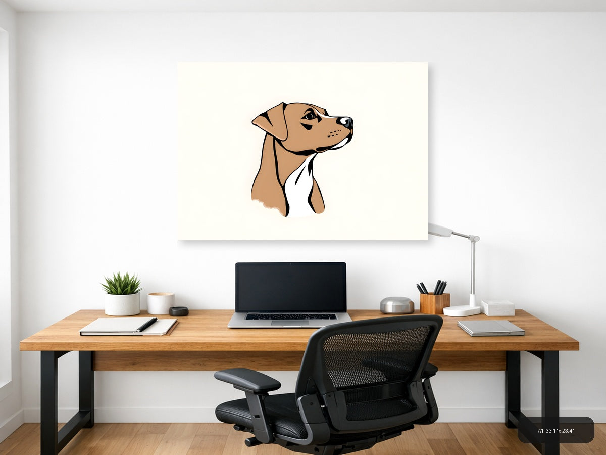 Minimalist Brown Dog Portrait Landscape Wall Art — A1 / Office