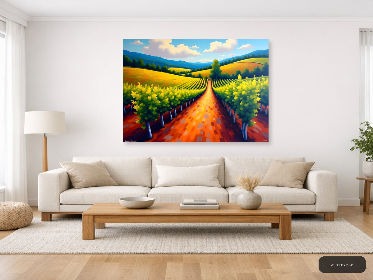 Vibrant Vineyard Landscape Abstract Wall Art — A1 / Living Room