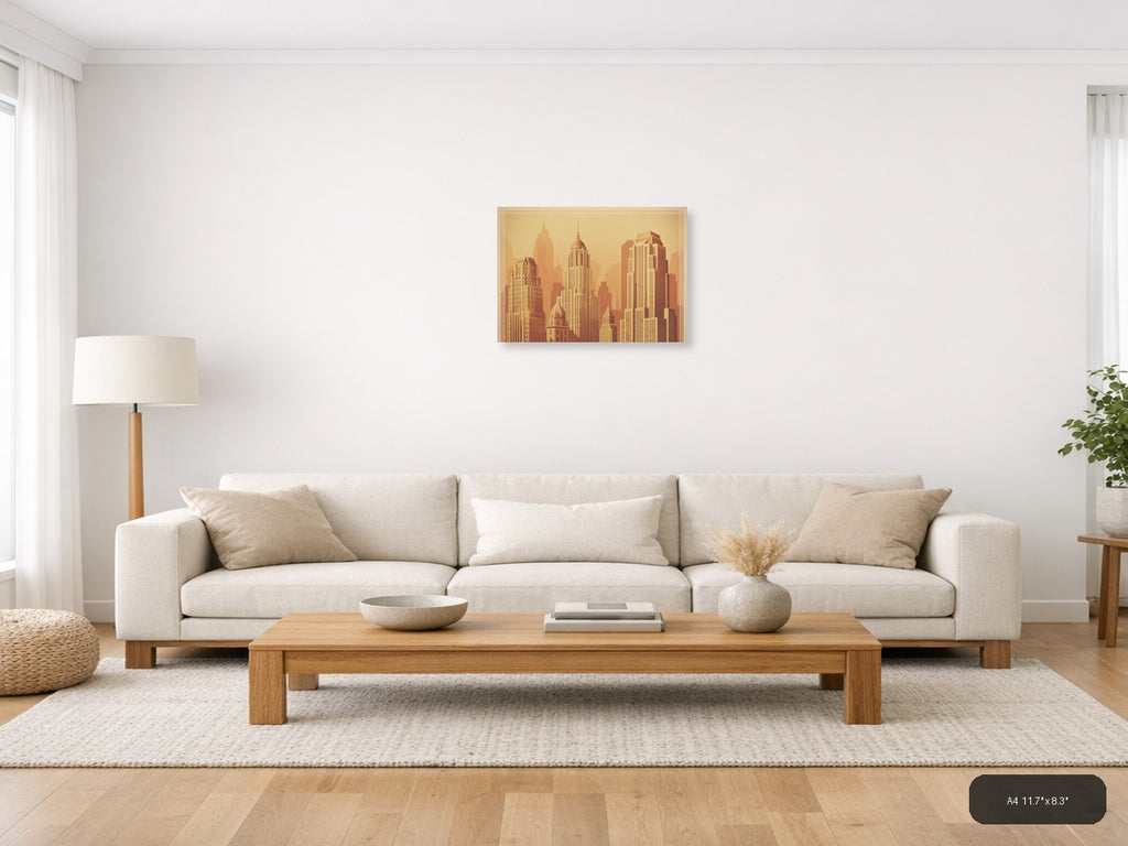Vintage Art Deco Skyline with Chrysler Building Wall Art — A4 / Living Room