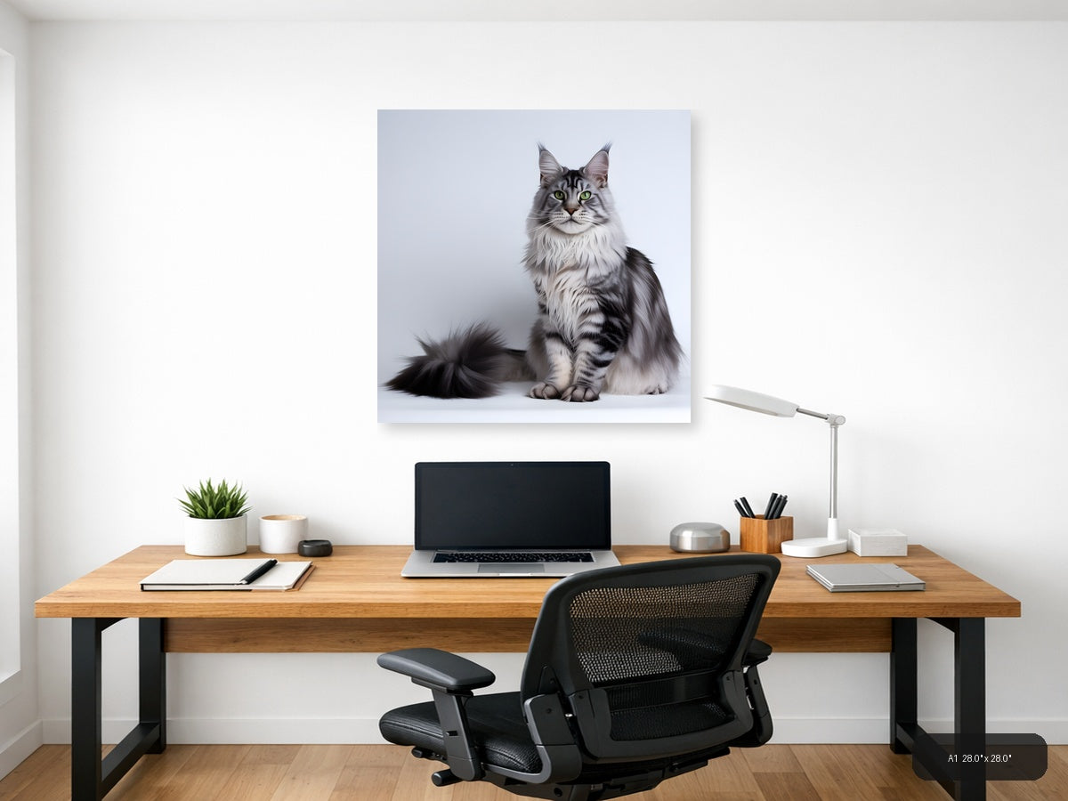 Gray Tabby Cat Portrait Minimalist Wall Art — A1 / Office