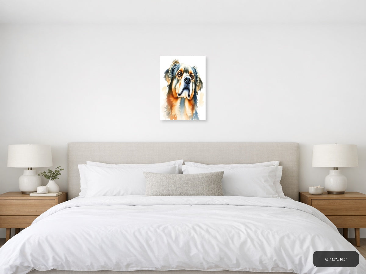 Bernese Mountain Dog Portrait Watercolor Wall Art — A3 / Bedroom