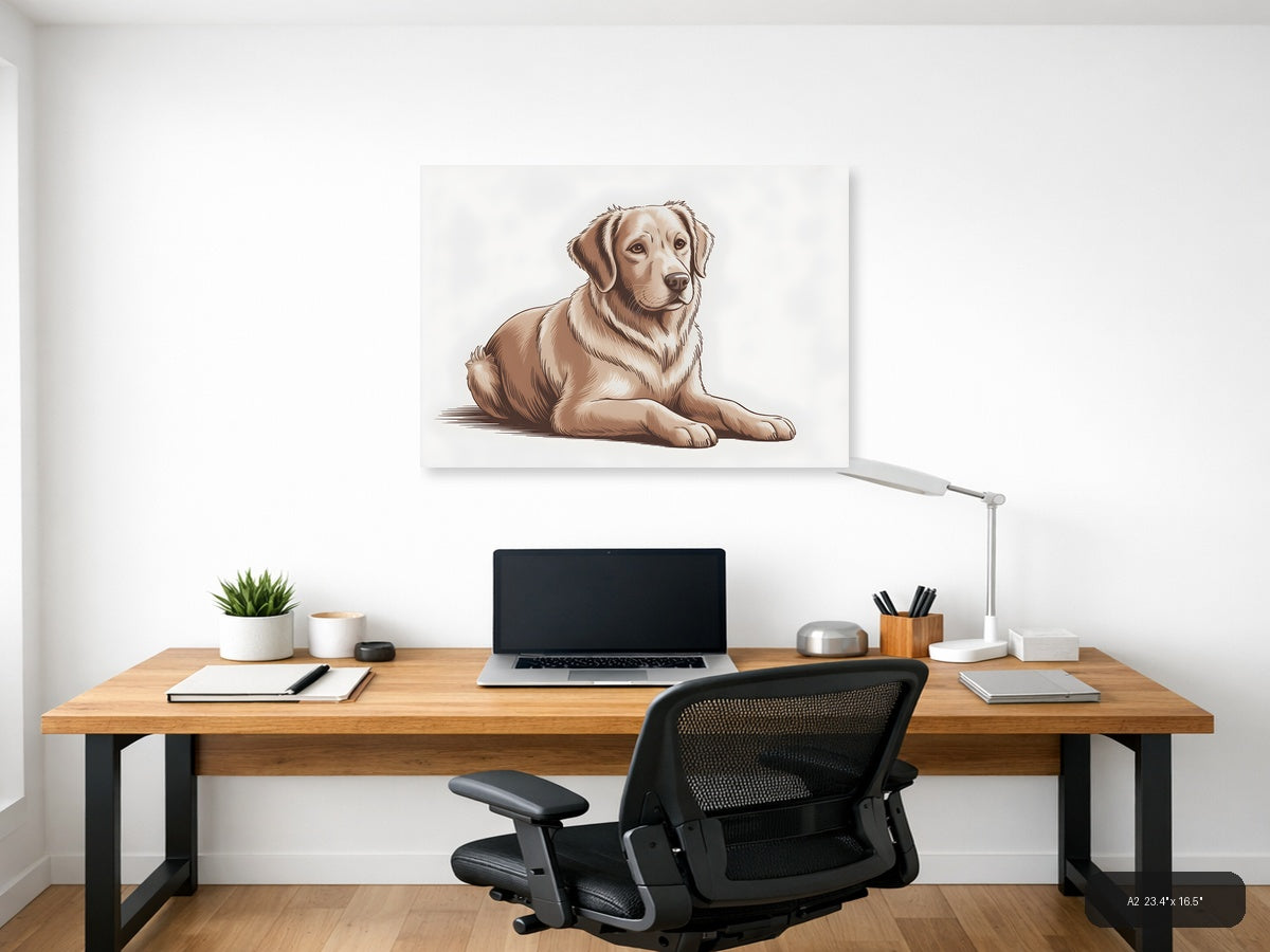 Golden Retriever Dog Portrait Minimalist Wall Art — A2 / Office