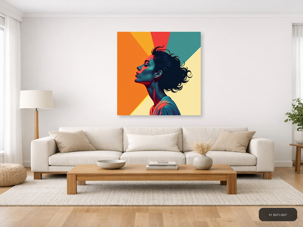 Colorful Pop Art Portrait Profile Woman Wall Art — A1 / Living Room