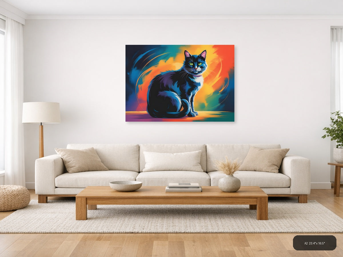 Abstract Colorful Cat Portrait Modern Wall Art — A2 / Living Room
