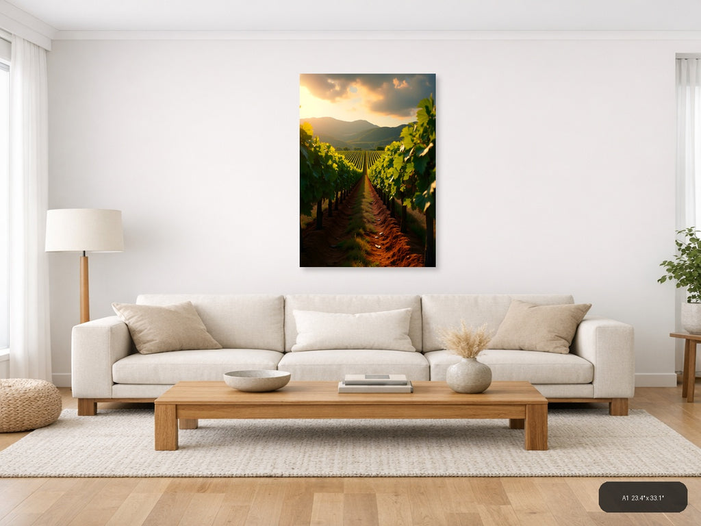 Golden Vineyard Valley Sunset Photography Wall Art — A1 / Living Room