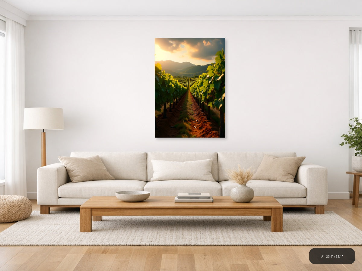 Golden Vineyard Valley Sunset Photography Wall Art — A1 / Living Room