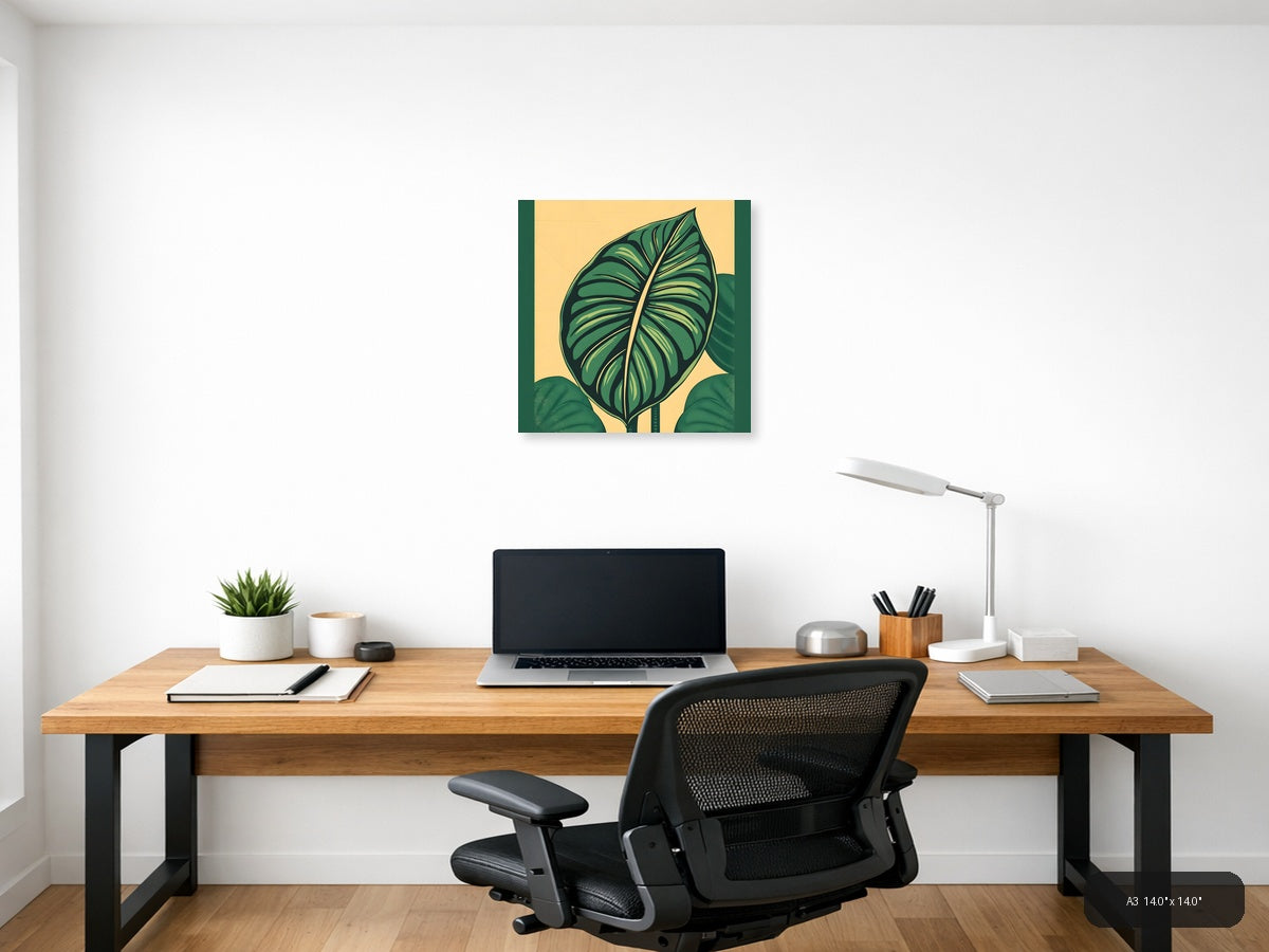 Vintage Green Leaf Botanical Illustration Wall Art — A3 / Office