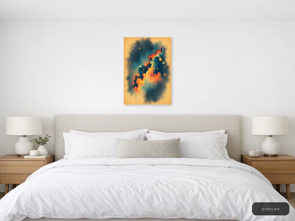 Vintage Cosmic Volcano Fire Fantasy Wall Art — A2 / Bedroom