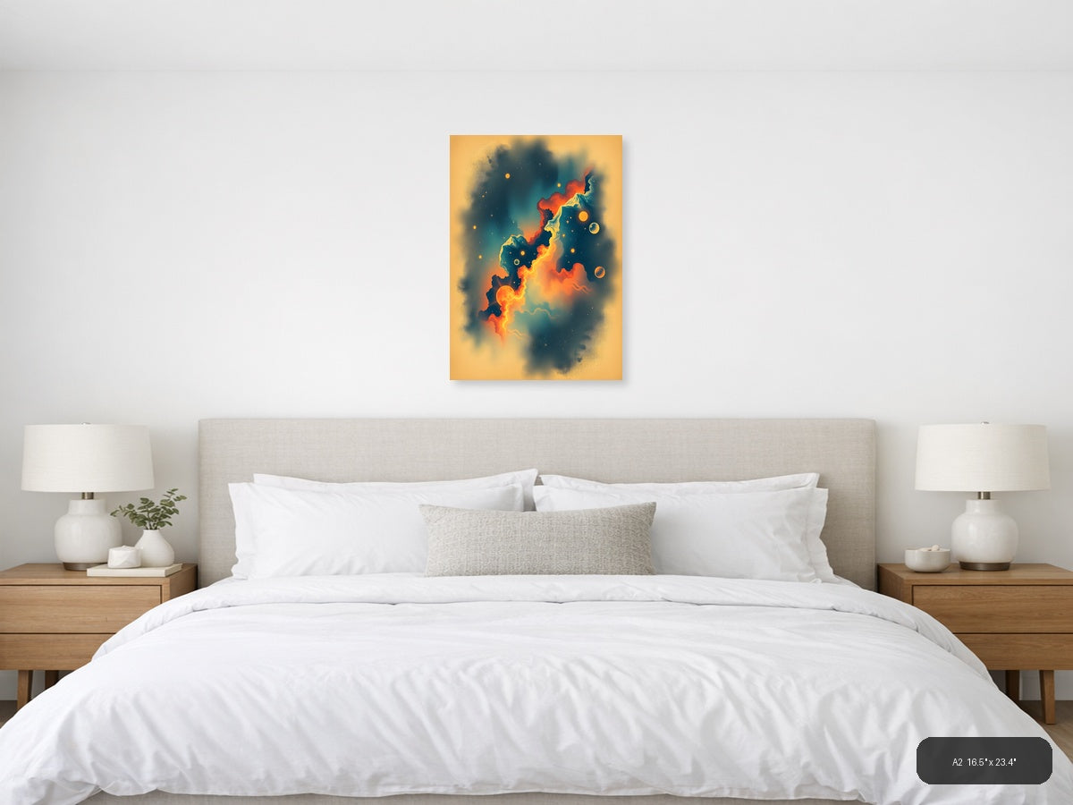 Vintage Cosmic Volcano Fire Fantasy Wall Art — A2 / Bedroom