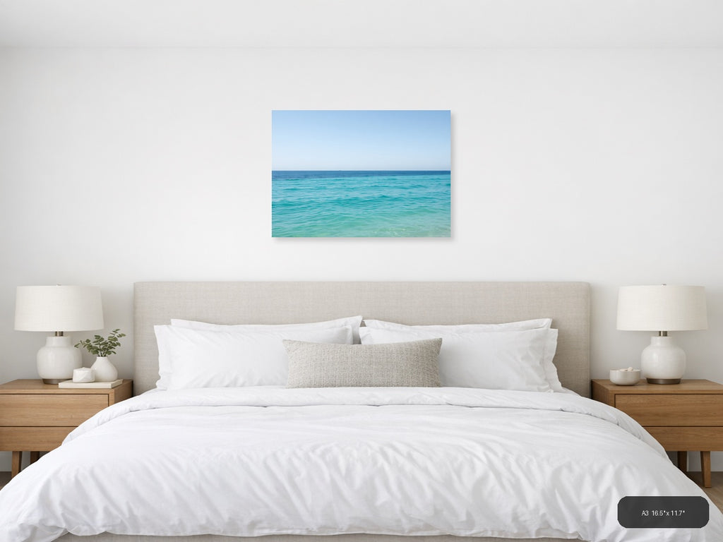 Minimalist Turquoise Ocean Horizon Wall Art — A3 / Bedroom