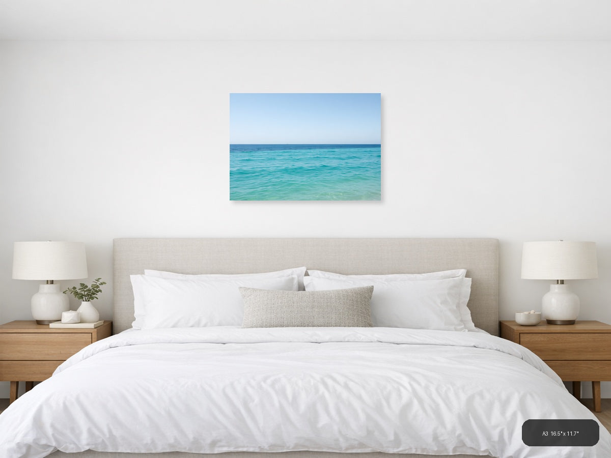 Minimalist Turquoise Ocean Horizon Wall Art — A3 / Bedroom