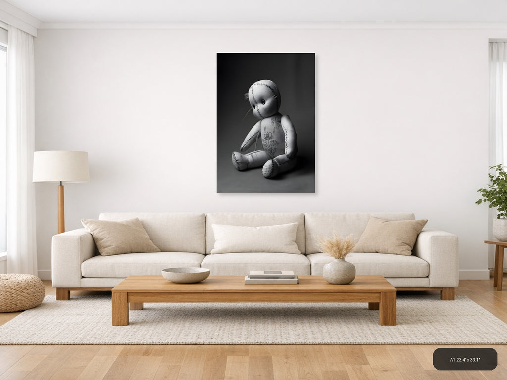 Stitched Voodoo Doll Monochrome Photography Wall Art — A1 / Living Room
