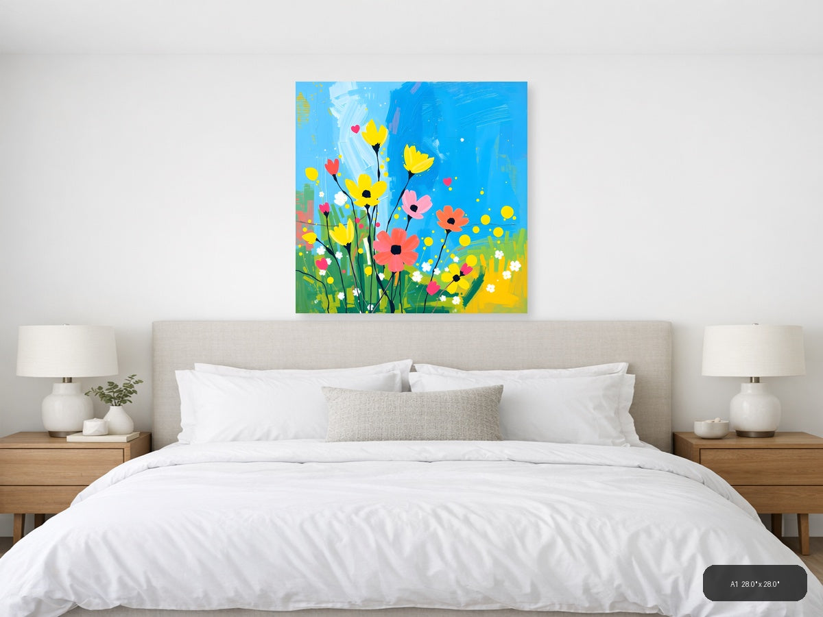Colorful Abstract Wildflower Garden Blue Sky Wall Art — A1 / Bedroom