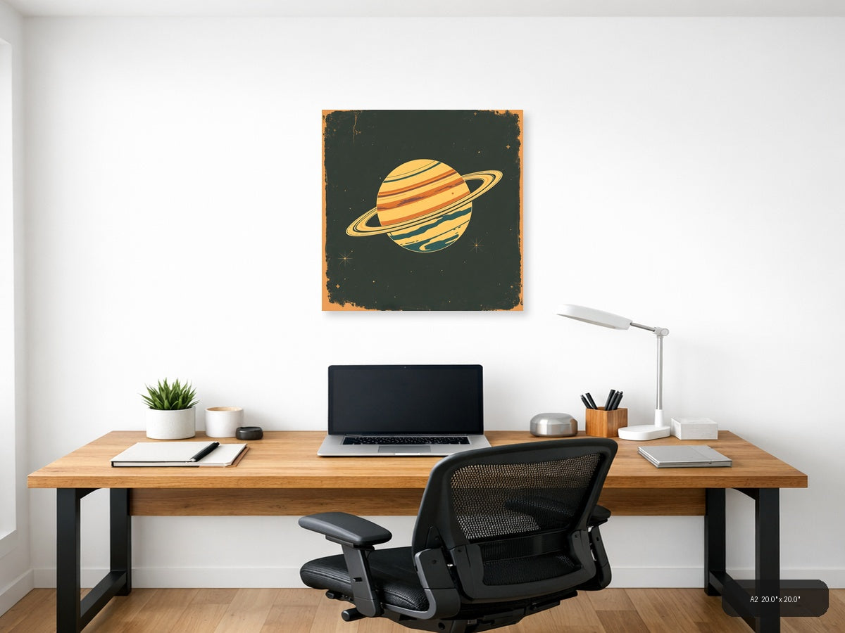 Vintage Saturn Planet Illustration Square Wall Art — A2 / Office