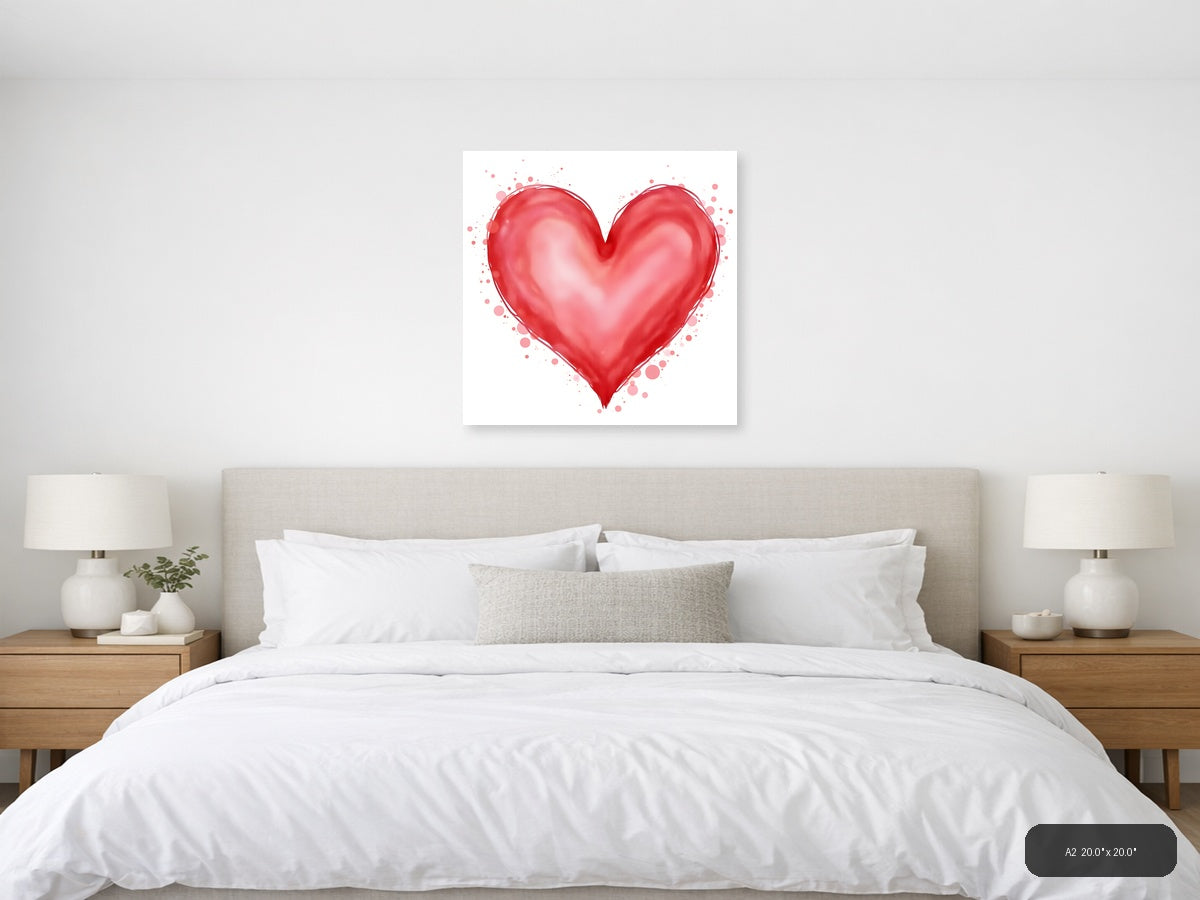 Red Watercolor Heart with Floating Particles Wall Art — A2 / Bedroom