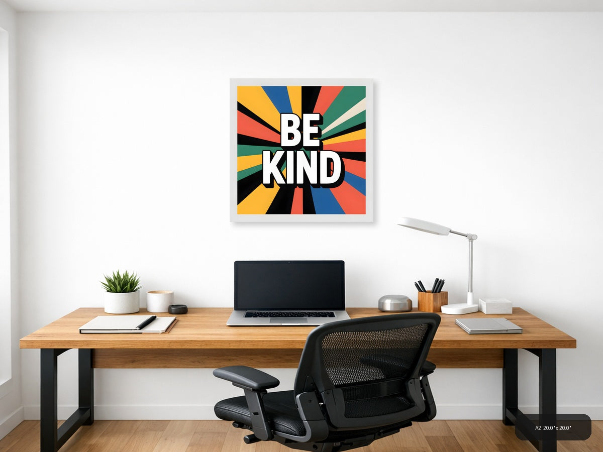 Be Kind Retro Sunburst Motivational Wall Art — A2 / Office