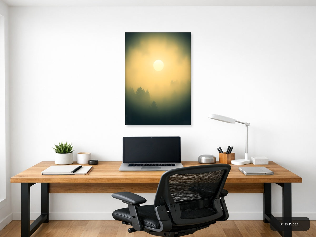 Vintage Misty Forest Sun Rise Wall Art — A1 / Office