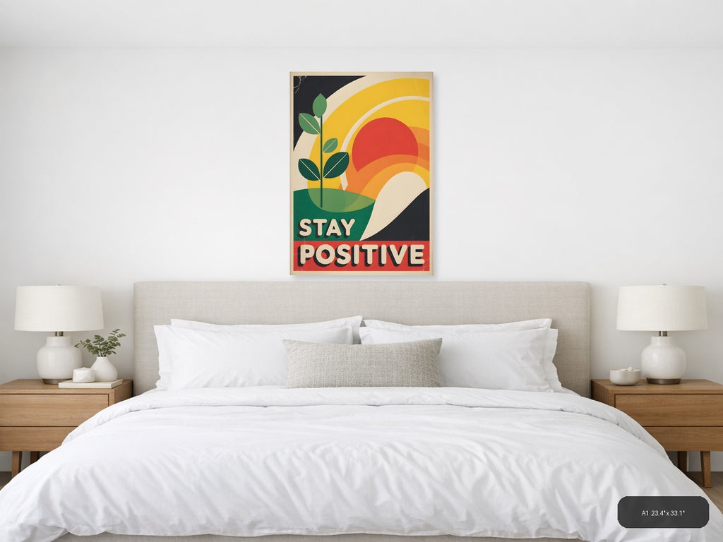 Stay Positive Vintage Sunrise Plant Wall Art — A1 / Bedroom