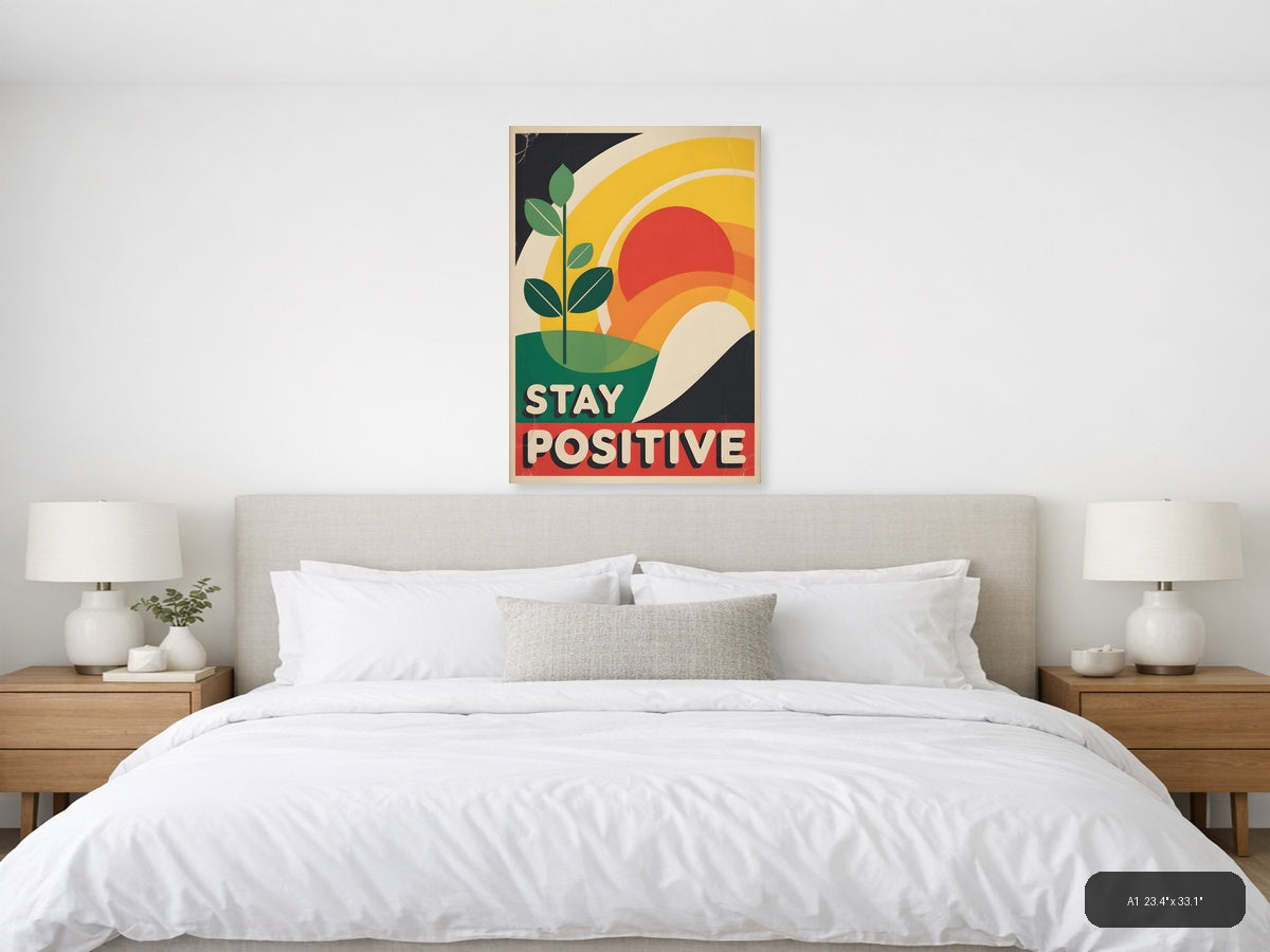Stay Positive Vintage Sunrise Plant Wall Art — A1 / Bedroom