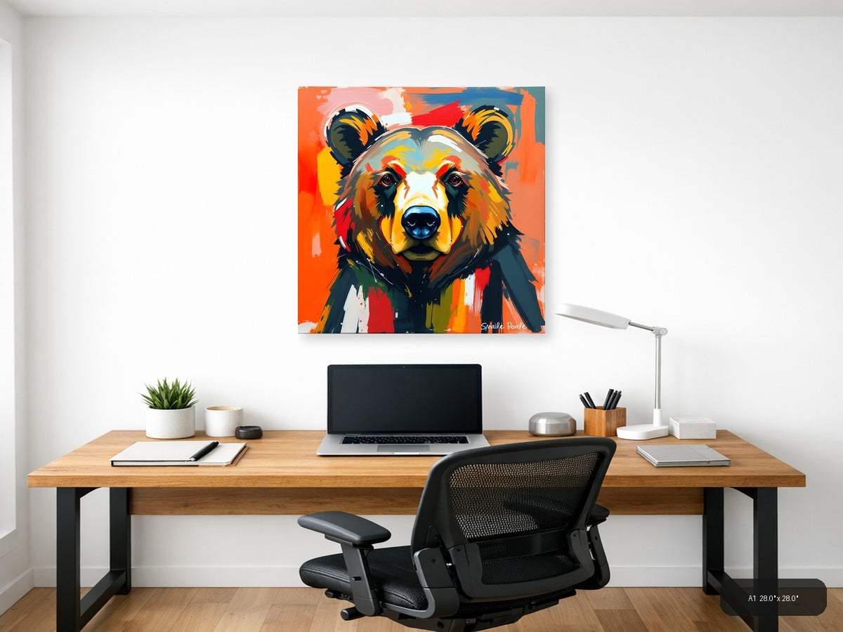 Colorful Abstract Bear Portrait Modern Wall Art — A1 / Office