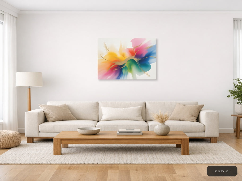Colorful Abstract Watercolor Flower Wall Art — A3 / Living Room