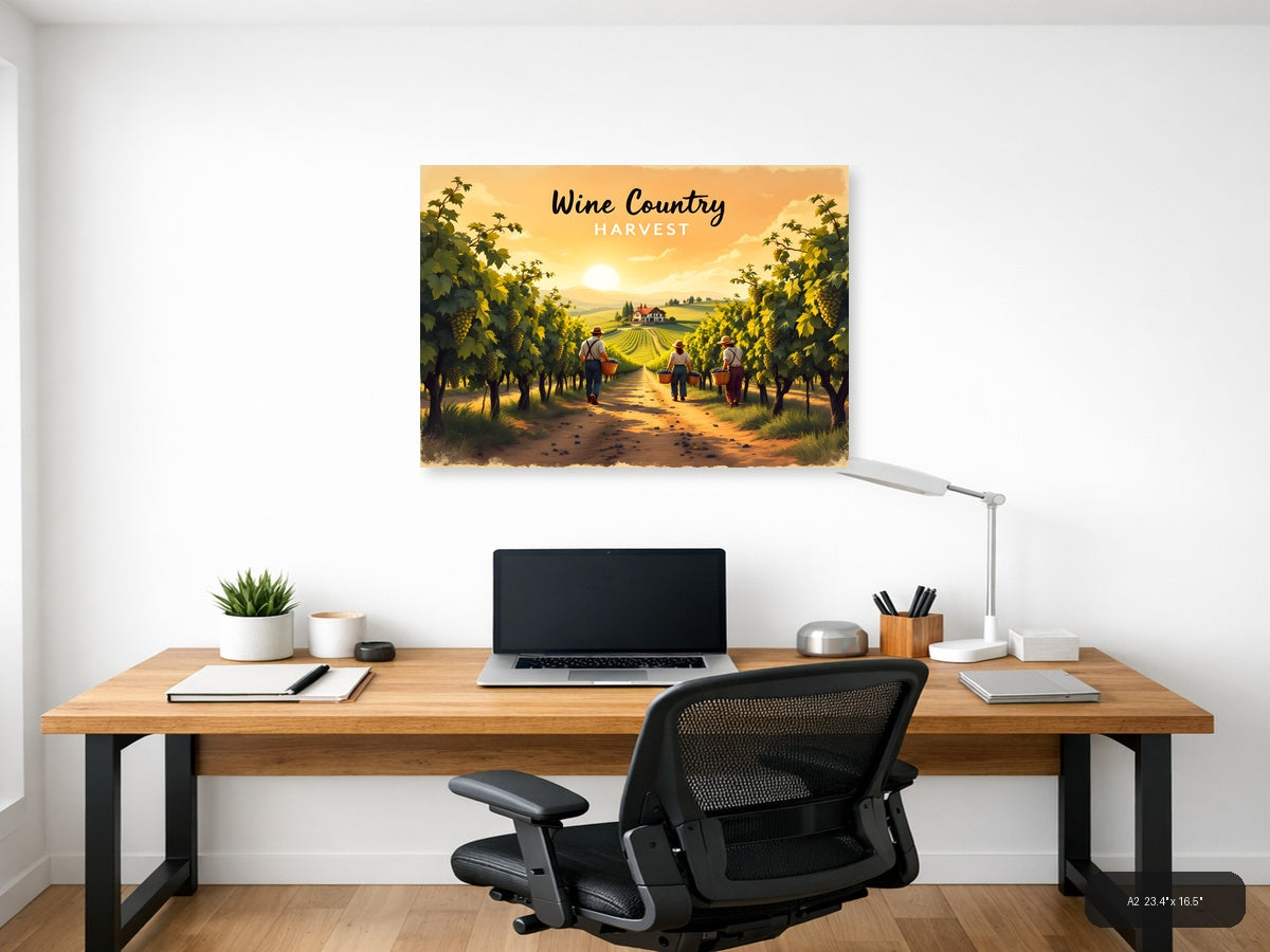 Vintage Wine Country Harvest Vineyard Workers Wall Art — A2 / Office
