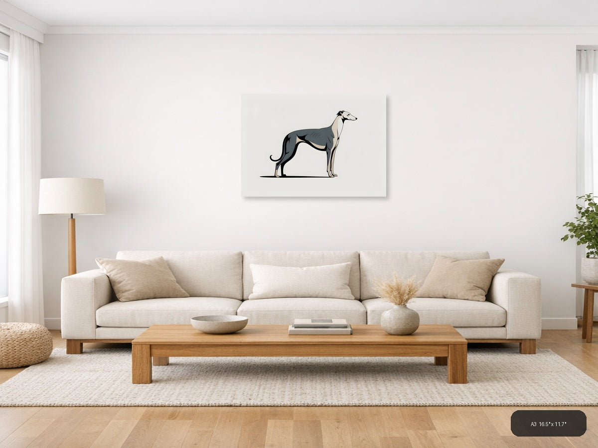 Minimalist Greyhound Dog Silhouette Landscape Wall Art — A3 / Living Room