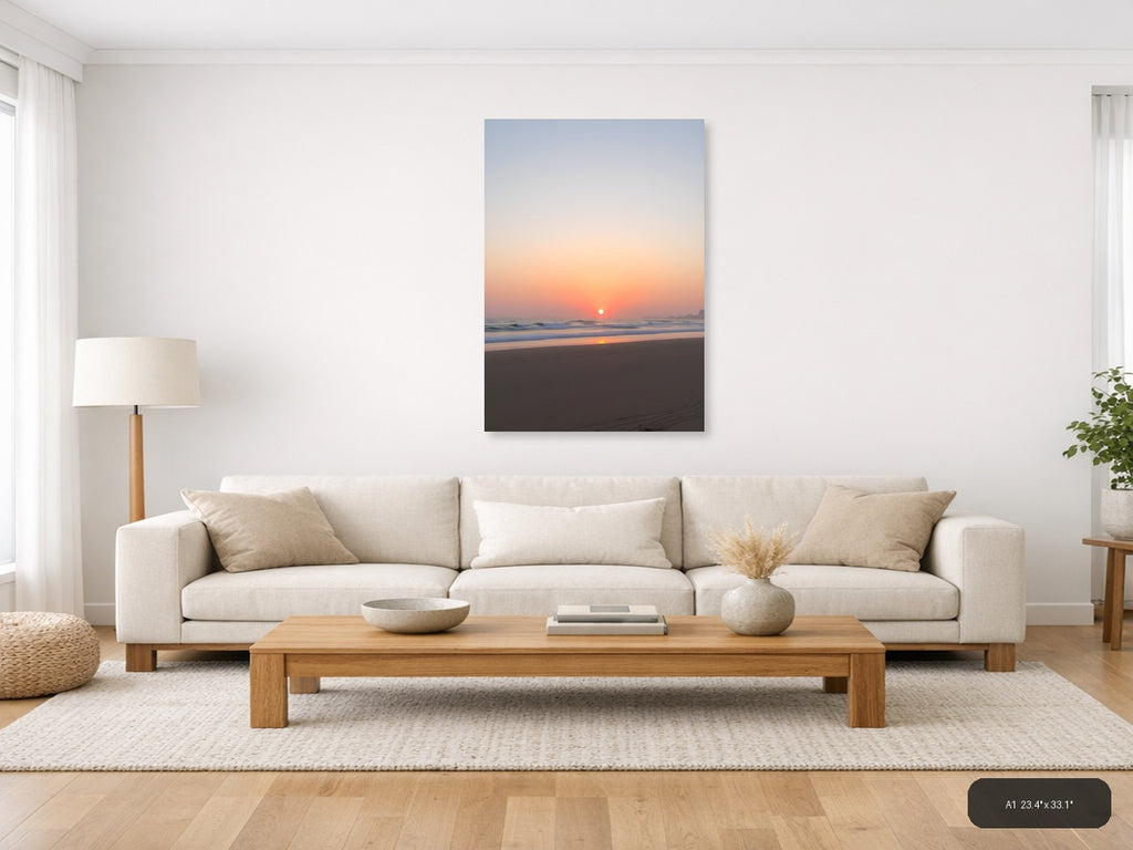 Minimalist Sunset Beach Ocean Waves Wall Art — A1 / Living Room
