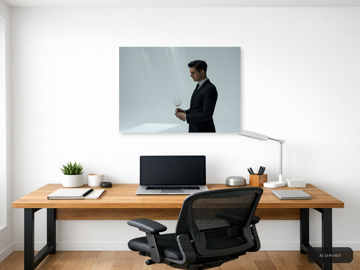 Minimalist Businessman with Wine Glass Wall Art — A2 / Office