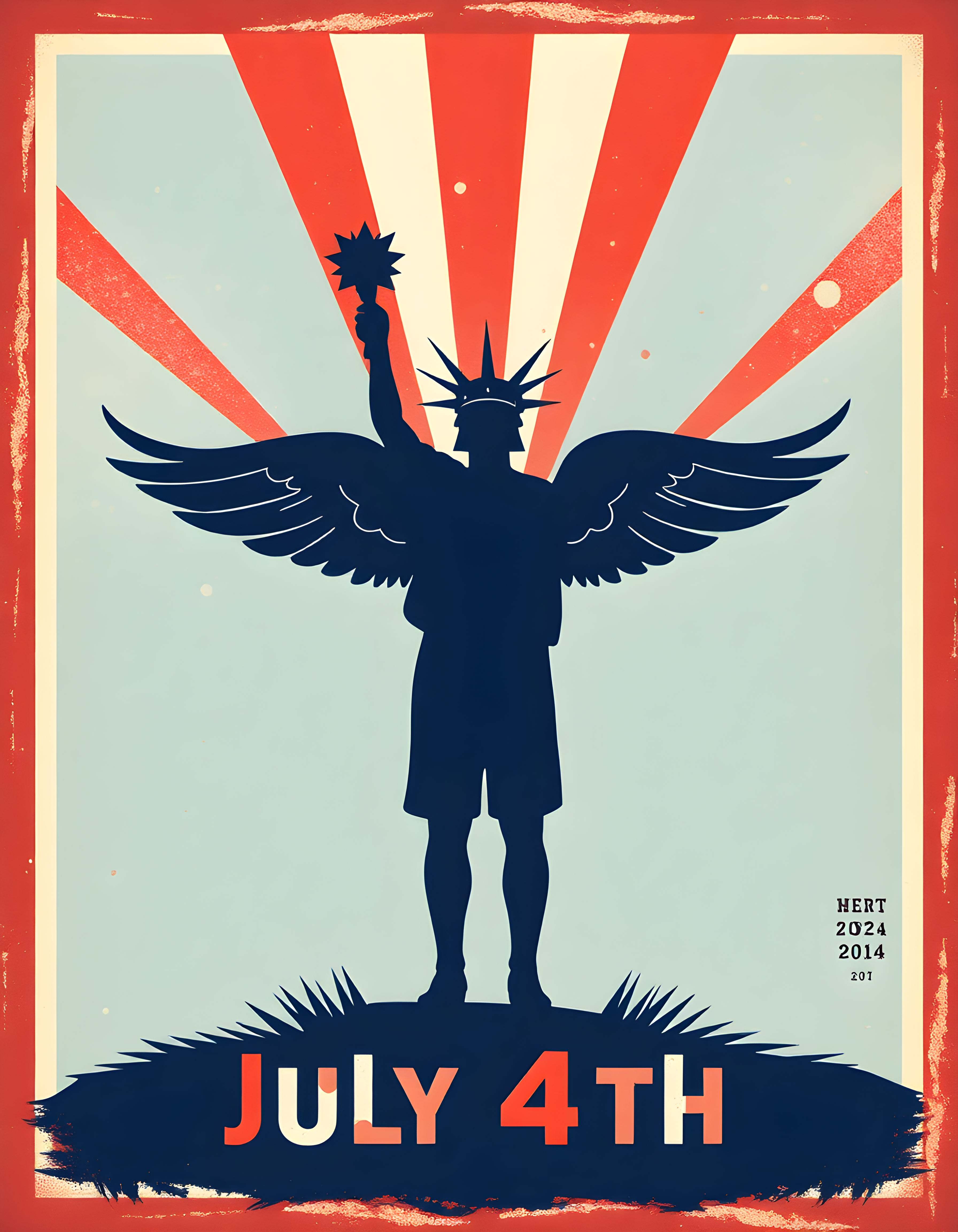 Vintage July 4th Statue of Liberty Patriotic Wall Art