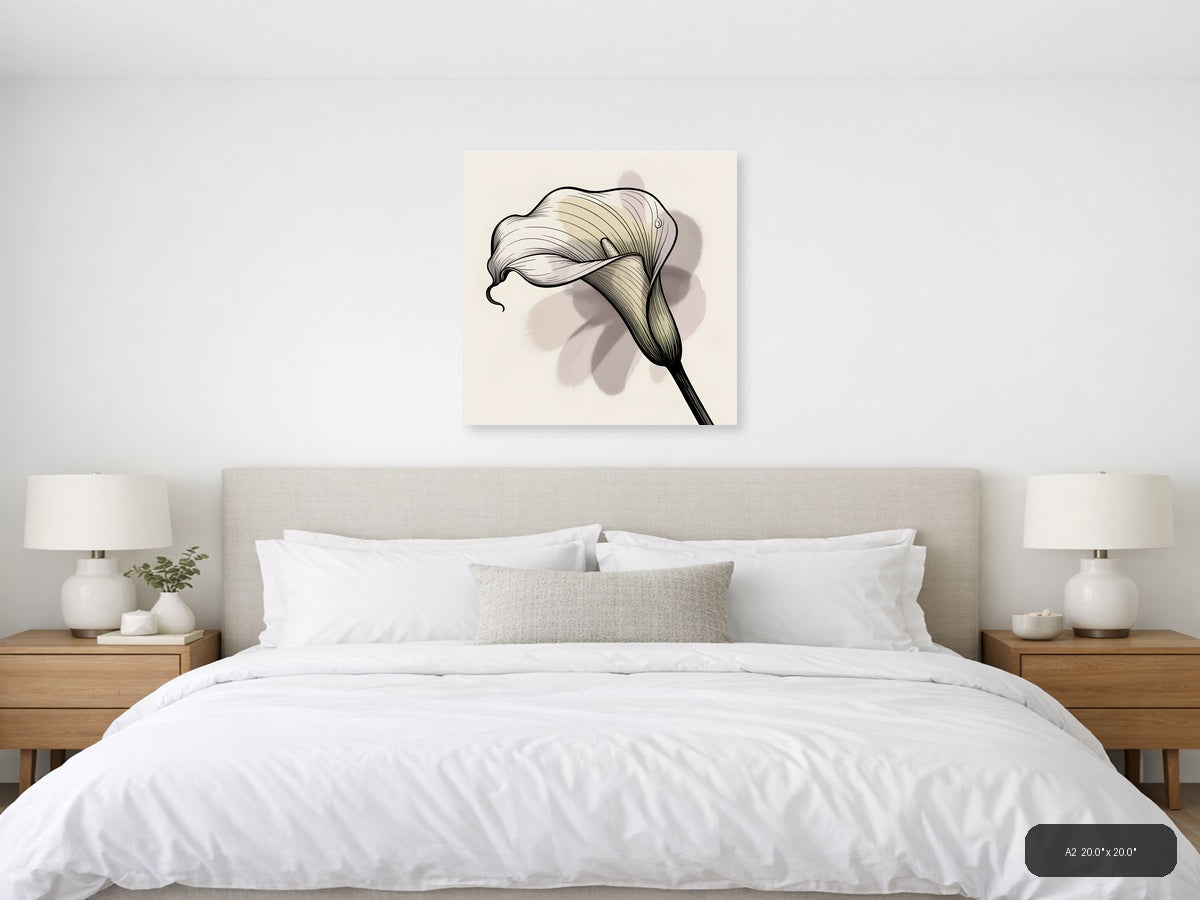 Elegant Lily Flower Line Art Drawing Wall Art — A2 / Bedroom