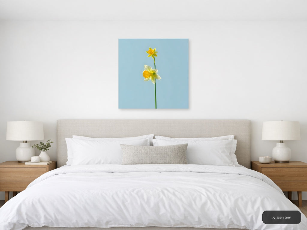 Two Yellow Daffodils Minimalist Botanical Wall Art — A2 / Bedroom