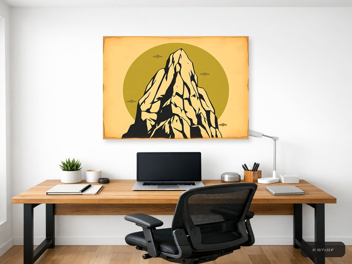 Vintage Mountain Peak Against Gold Sky Wall Art — A1 / Office