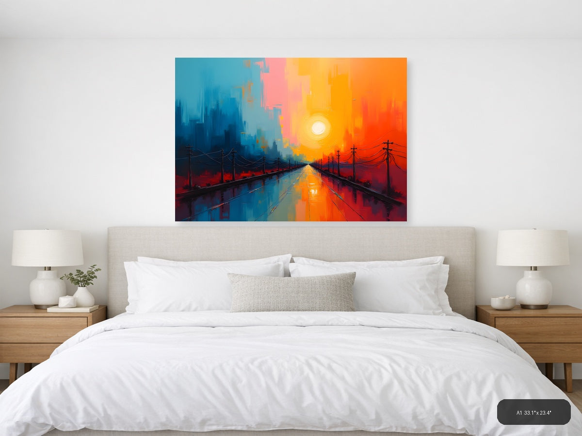 Abstract Sunset Highway with Power Lines Wall Art — A1 / Bedroom