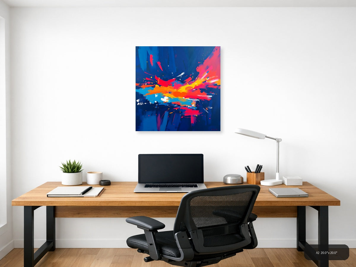 Vibrant Abstract Explosion Blue Red Yellow Wall Art — A2 / Office