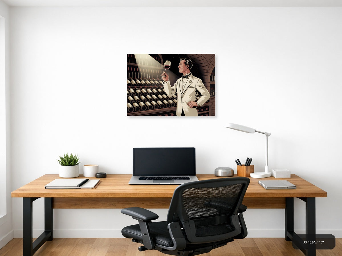 Vintage Wine Connoisseur in Cellar - Landscape Wall Art — A3 / Office