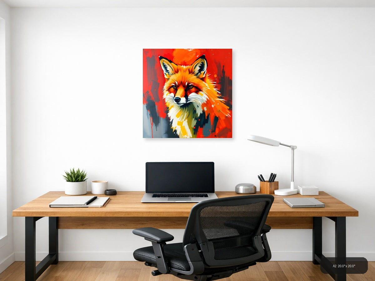 Abstract Fox Portrait Orange Red Splash Wall Art — A2 / Office