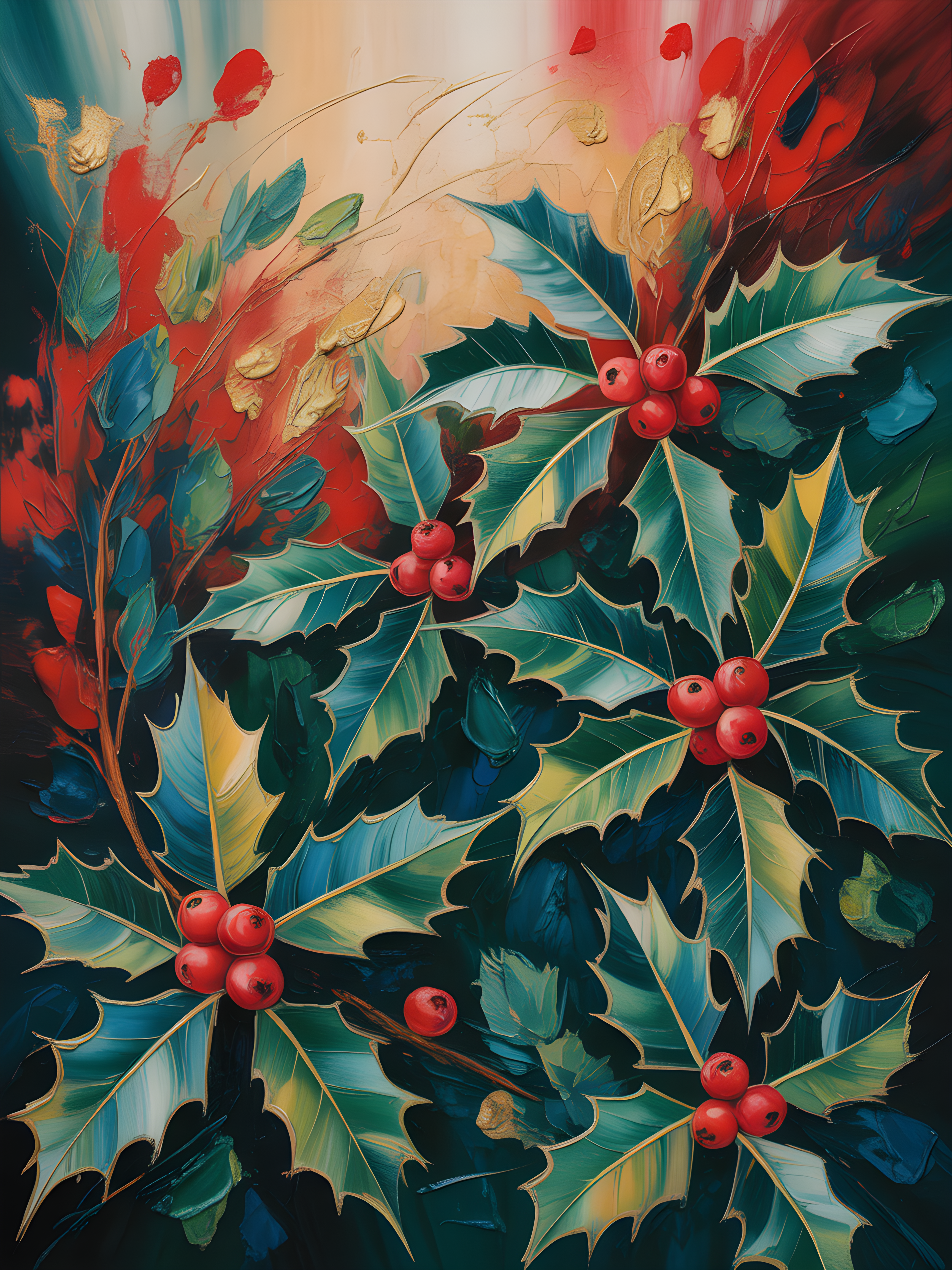 Holly Berry Abstract Botanical Portrait Wall Art